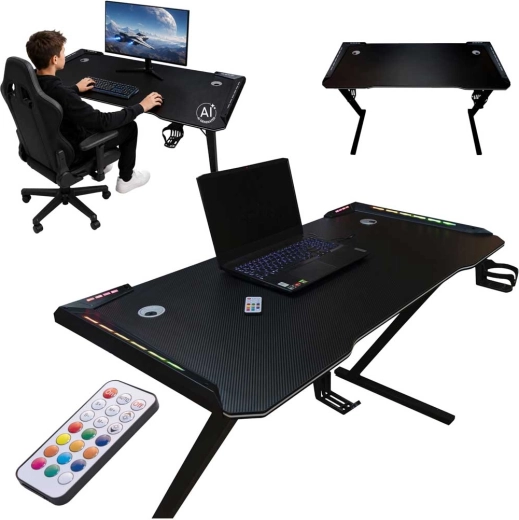 Bureau gaming avec rétroéclairage LED RGB 120 × 60 cm