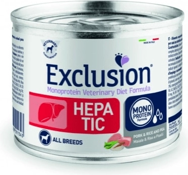 Exclusion Hepatic natvoer voor honden varkensvlees met rijst en erwt 200 g