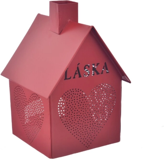 Metalen huisje voor een kaarsje Liefde, rood