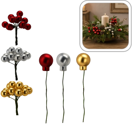 Weihnachtliche Dekoanhänger am Draht in verschiedenen Farben – 12 Stück