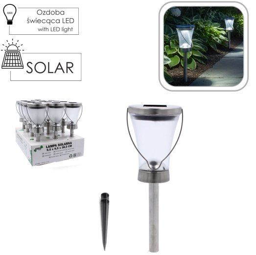 Lampe de jardin solaire en acier inoxydable IP44, 38,5 cm