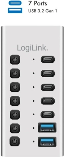 USB hub 7× ports with switches and 2‑in‑1 cable