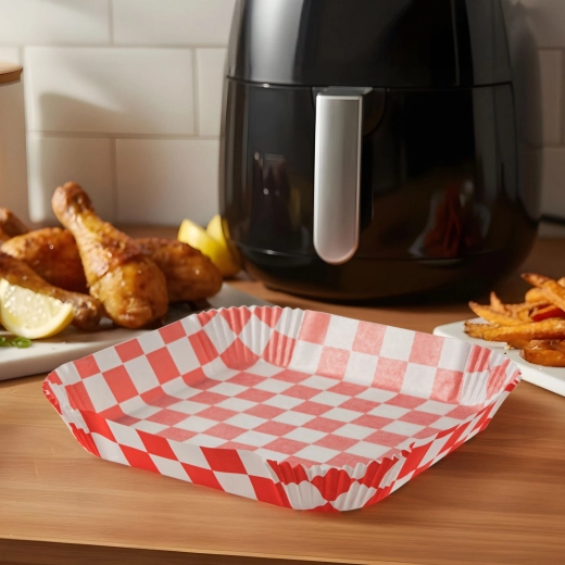 Papier cuisson pour friteuse à air chaud, quadrillé, carré 23 cm, 50 pièces