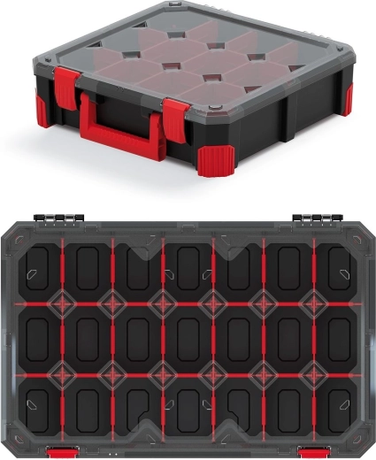 Organizer TITAN met 21 vakken, transparant polycarbonaat deksel