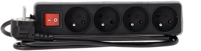 Surge-protected power strip with switch, 4 sockets, 1.5 m, black