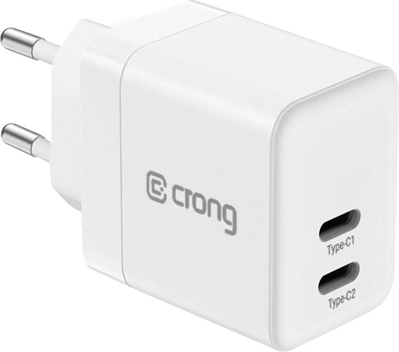 Crong ultra compacte GaN-netlader 2× USB-C 35 W PD 3.0 met PPS wit