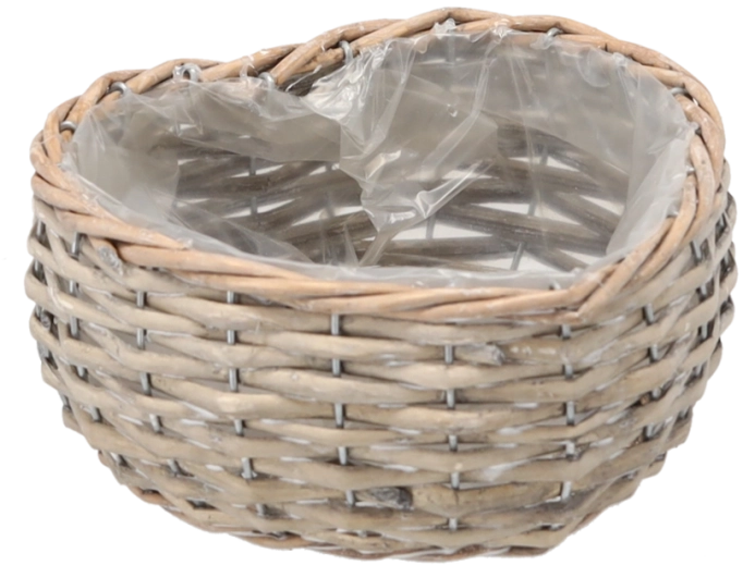 Gevlochten rieten plantenhoes hart 17 × 19 × 8 cm, grijs