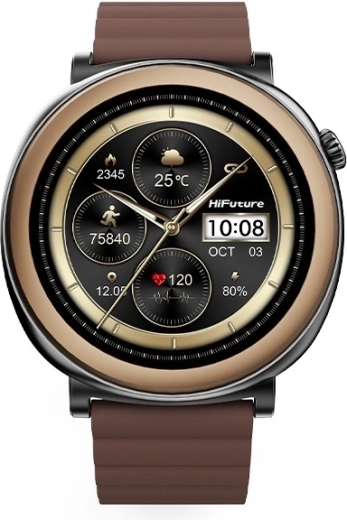 Montre connectée Aurora avec écran AMOLED et appels via IA – marron