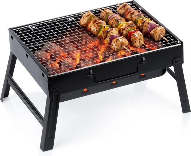 Gril à charbon portable pliable Vilde en forme de valisette 40 × 27,5 × 20 cm