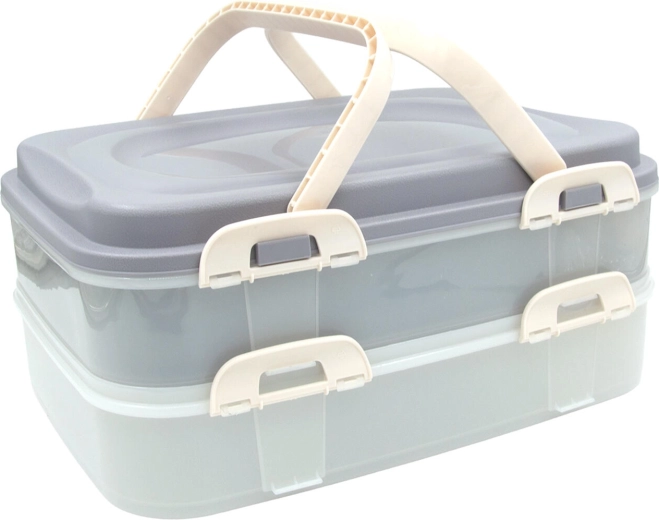 Voedseldoos met 2 lagen en handvat, 40 × 30 × 18 cm, latte