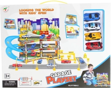 Driedelige parkeergarage met autootjes