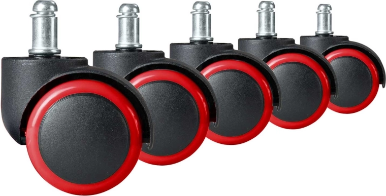 Rubberized Casters for Office Chairs, Black and Red, 5 pcs