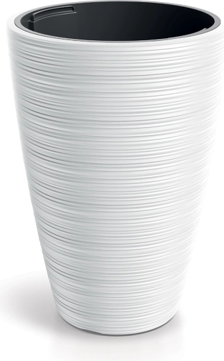Pot de fleurs haut côtelé avec insert, diamètre 39 cm, blanc