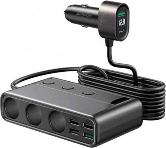 JOYROOM multi‑poorts autolader met USB en USB‑C snelladen (zwart)