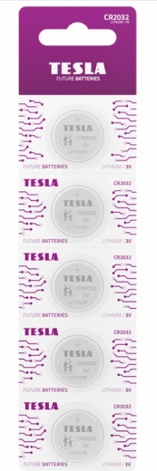 TESLA CR2032 B5 3.0V Li/MnO2 LITHIUM BATTERIES 5-PACK