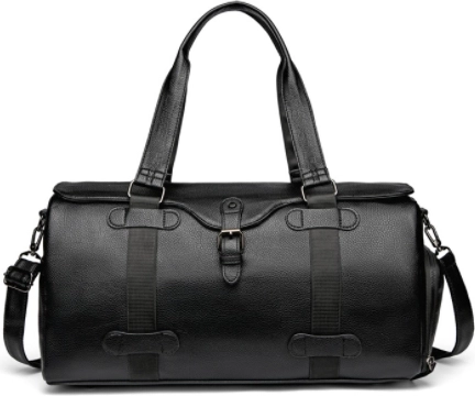 Leather travel bag, gym bag - black