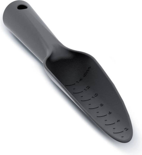 Garden planting trowel with 14 cm depth gauge, black