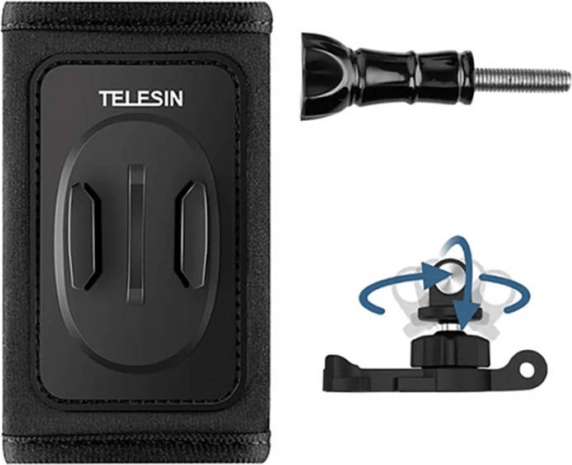 TELESIN rugzakhouder-set met 360° draaibare J‑haak voor actiecamera’s