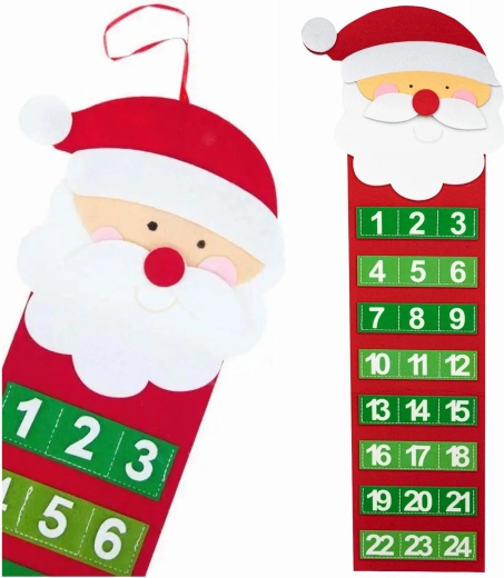 Calendrier de l’Avent suspendu en feutre Santa Claus avec 24 poches, 65 cm