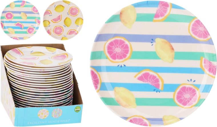 Shallow melamine plate 20 cm with fruit motif