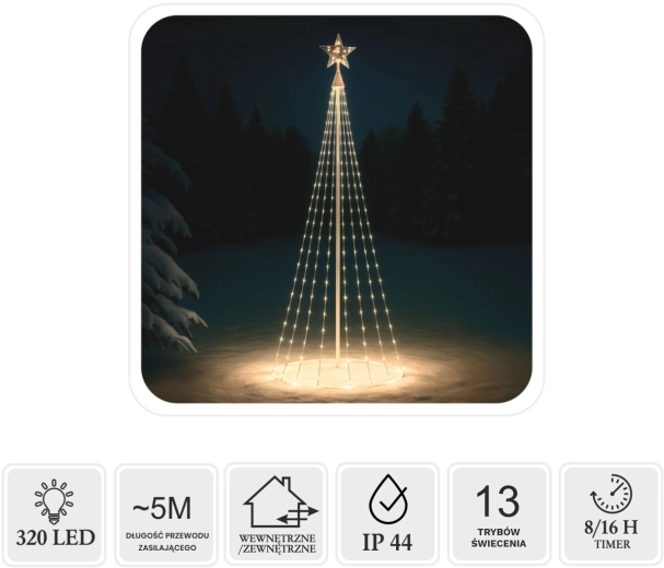 LED cone Christmas tree with star 1.8 m, 320 LEDs, warm white, indoor/outdoor
