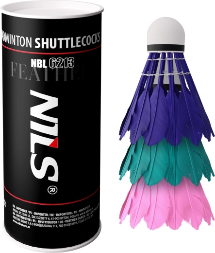 Volants de badminton en plumes NILS multicolores, 3 pcs