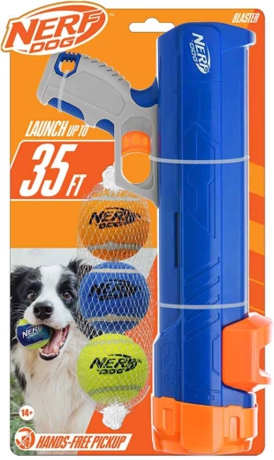 Nerf Dog Ballwerfer 30 cm ohne Clip + 3 quietschende Tennisbälle 5 cm