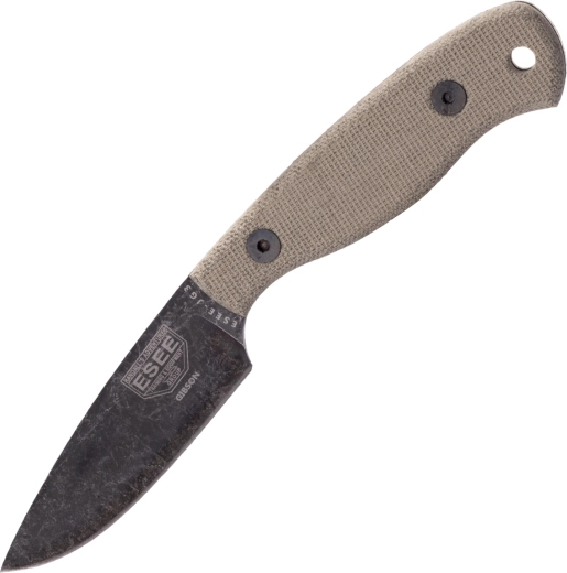 ESEE JG3 Camp-Lore bushcraftmes 8,9 cm, stonewash black oxide, bruine micarta, lederen schede