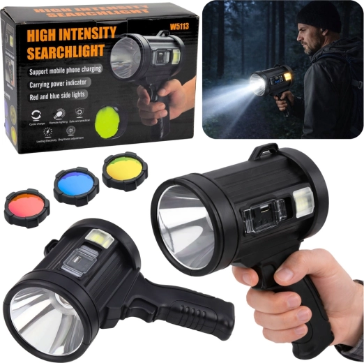 Zonne-LED handschijnwerper 800 lm met powerbank en verwisselbare filters