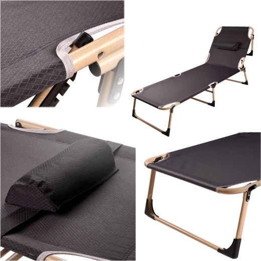 Faltbare Campingliege mit verstellbarer Rückenlehne, 193 cm, grau