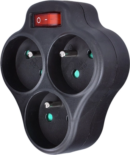 Solight Steckdosenadapter mit Schalter, 3 Steckdosen, schwarz