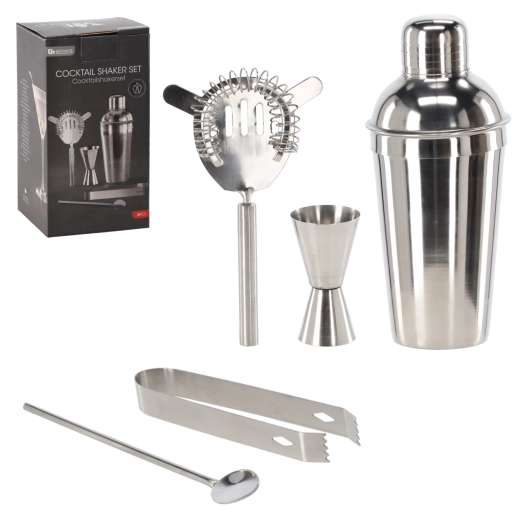 Bar-Set mit Shaker, 5-teilig aus Edelstahl