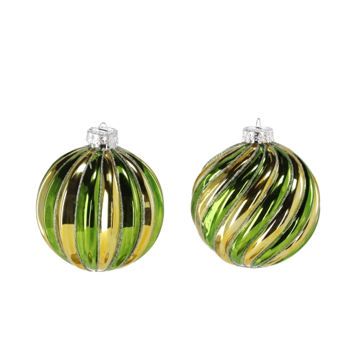 Boule de Noël en verre vert et or 8 cm