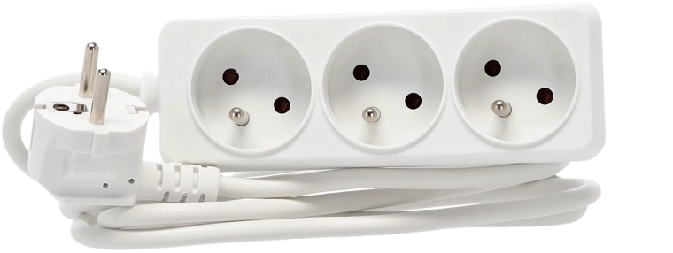 Surge-protected extension strip, 3 sockets, 1.5 m, white