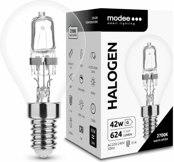 Ampoule halogène mini globe 42 W E14 blanc chaud MODEE ECO