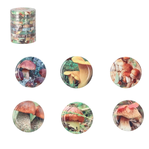 Set metalen Twist-off deksels 66 mm met paddenstoelenmotief, 10 stuks