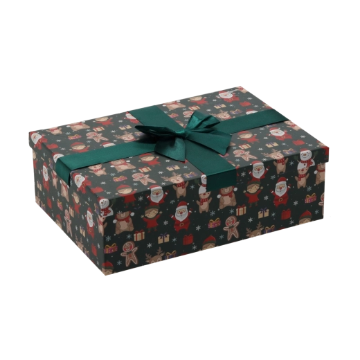 Weihnachtliche Geschenkbox mit grüner Schleife 28,5 × 20 × 8,5 cm - 1 Stück