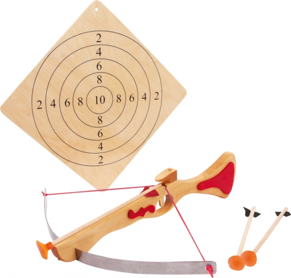 wooden crossbow with target and arrows small foot