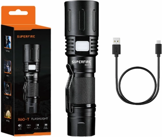 Zaklamp Superfire X60-T USB oplaadbaar, 1500lm