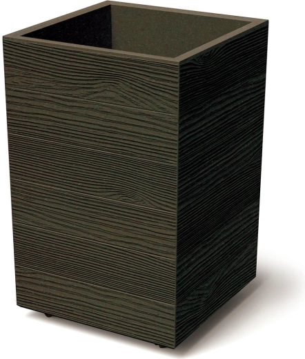 Plastic planter with insert and wheels Prosperplast Madera Square 38.5 cm, wood decor