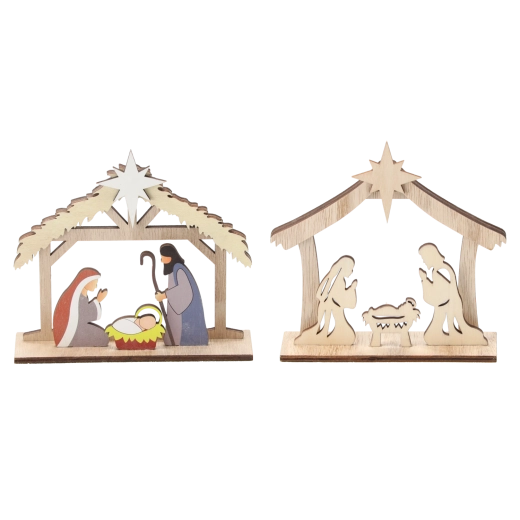 Houten kerstversiering kerststal Szopka – set van 12 stuks