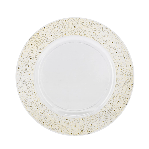 Round decorative charger plate 33 cm, transparent with gold decoration