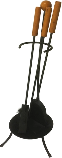 Fireplace tool set with stand 67 cm, black, steel and wood – 3-piece set
