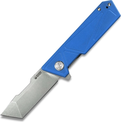 Kubey Avenger zakmes 7,8 cm, Bead Blasted, blauw G10