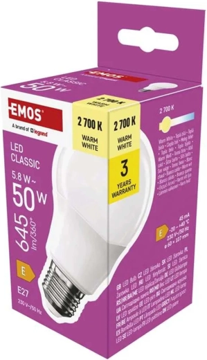 Ampoule LED Classic A60 E27 5,8 W blanc chaud