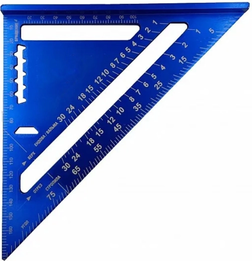 Renew Force timmermanshoek 180 mm (7") blauw met lasergegraveerde schaalverdeling + handschoenen en 3 timmermanspotloden