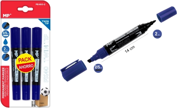 Permanent double-sided blue markers 3 pcs