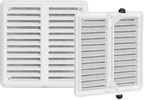 Ventilation grille with mesh and adjustable cover 150 × 150 mm, white