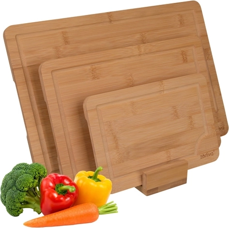 Zortiva set of bamboo cutting boards with stand, 3 pcs