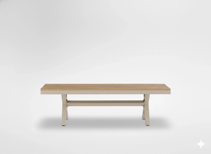 Beige aluminum garden bench 150 × 36 × 47 cm